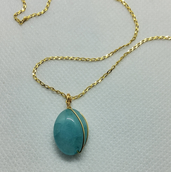 14k Gold Over Sterling Silver Italy Aquamarine Necklace - Picture 2 of 7